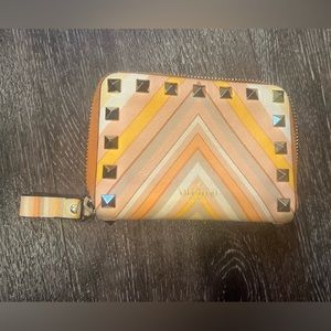 Authentic Valentino Rockstud Chevron Printed Leather Coin Purse